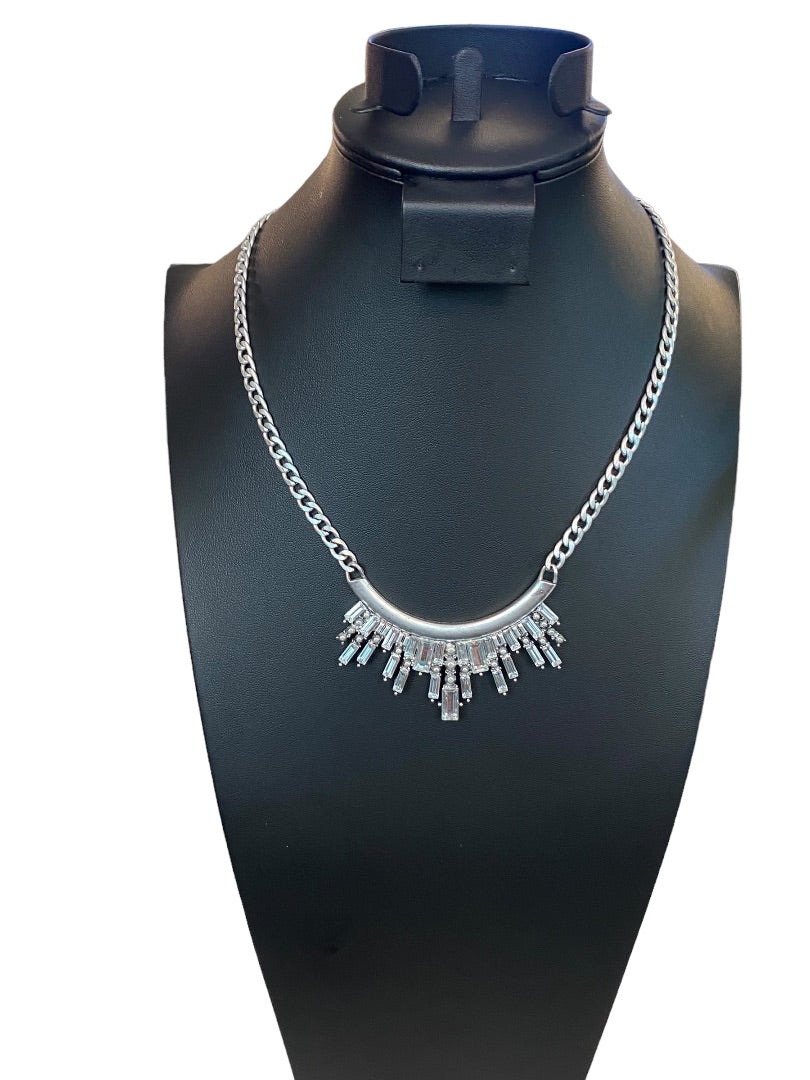 Silvertone Necklace 18"-21"Demilune Attached Pendant Lobster Clasp