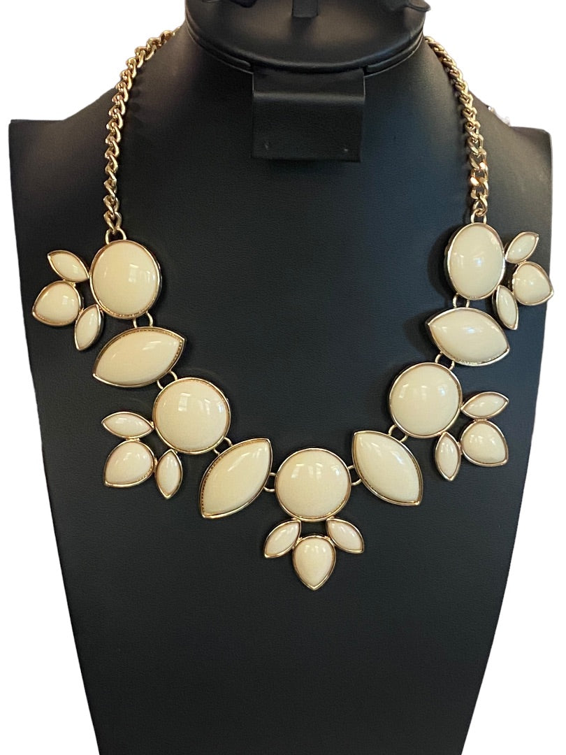 Goldtone and Cream Statement Bib Necklace Adjustable 18"-20"