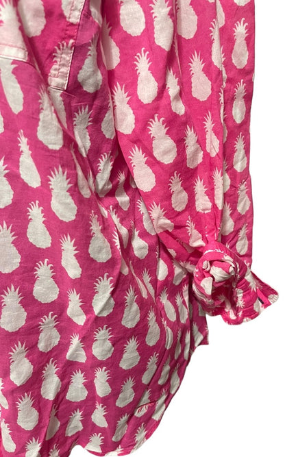 Large Talbots Womens Casual Button Down Pineapple Print Cotton Shirt Pockets