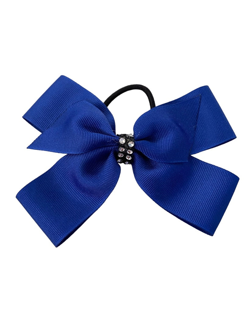 Girls Oversize Hair Bow 5" Elastic Ponytail Blue Bejeweled