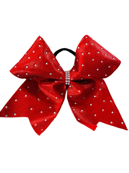 Girls Oversize Hair Bow 8" Elastic Ponytail Holder Red  Bejeweled