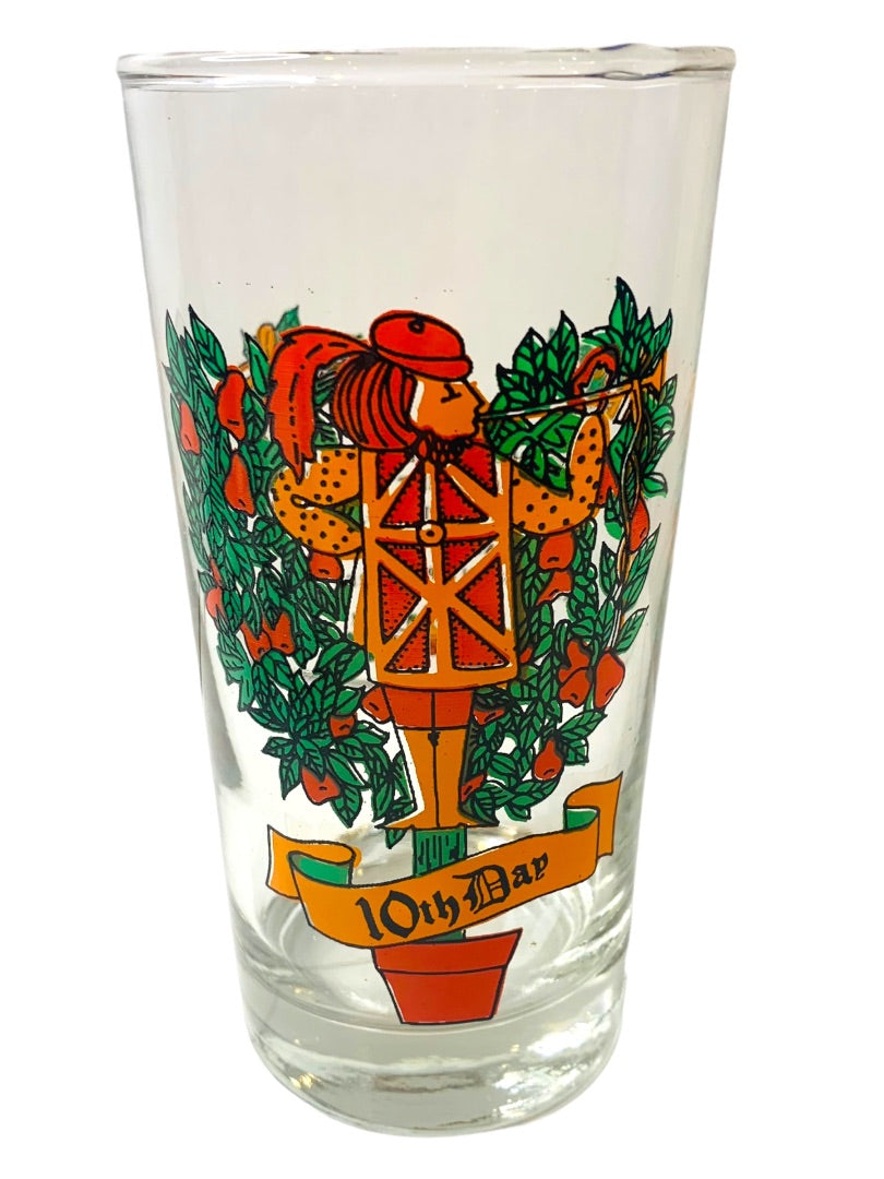 Vintage Tumbler Glass Taylor Smith & T 10th Day of Christmas Orange 10 oz Drinking