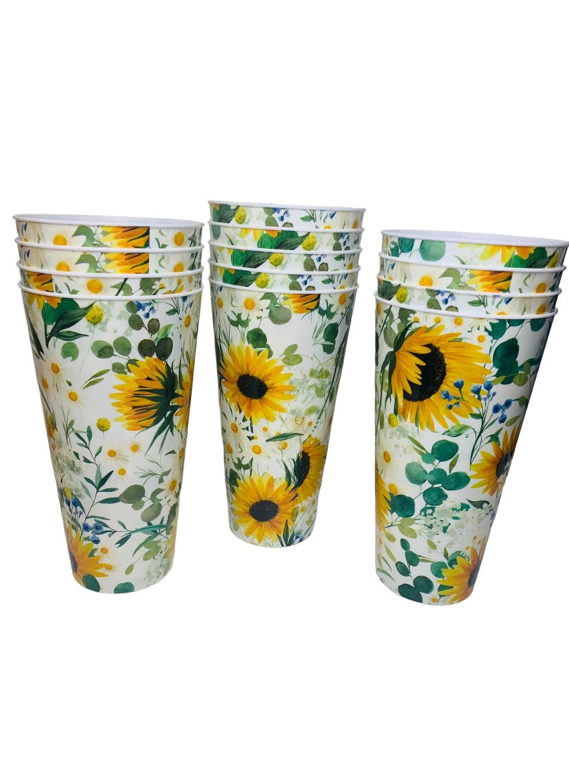 Set of 13 The Spring Shop 32 Ounce Plastic Tumbers Drinkware Sunflower Theme New