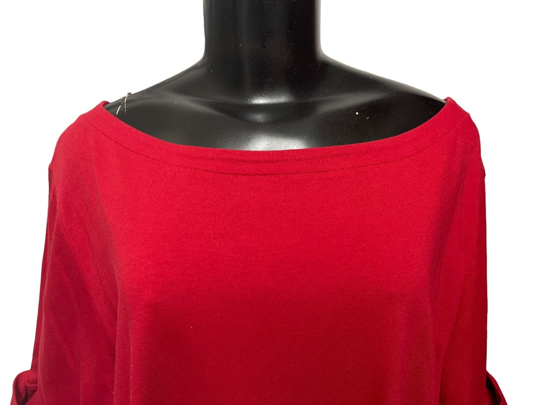2X (26/28) Woman Within Red Short Sleeve Top Thsirt Cuffed Sleeve