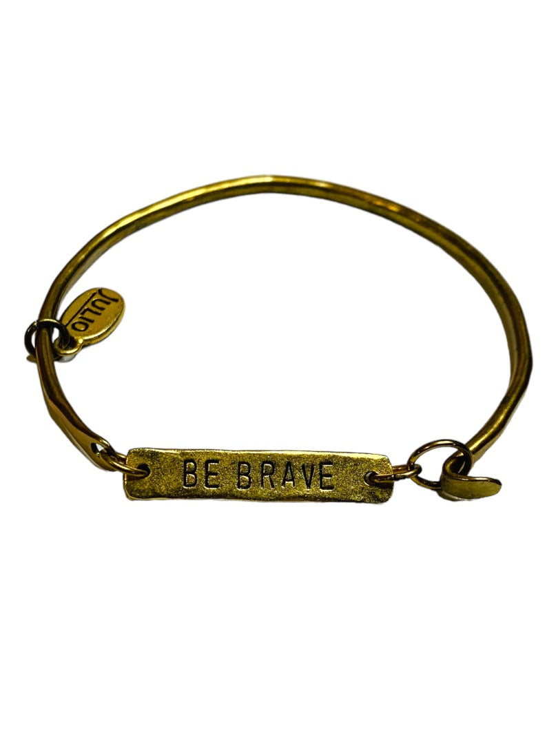 Julio Goldtone Bangle Bracelet "Be Brave" 2.5" Diameter Hook Closure