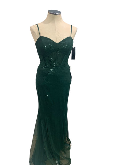 Size 6 Xscape  Hunter Green Sequin Sweetheart Neck Mermaid Gown Dress New