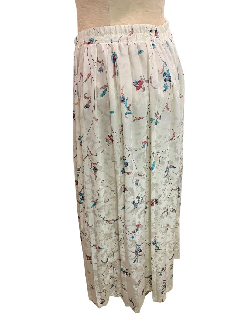 Medium Andrea Gayle Ivory Vine Pattern Skirt Pull on Silky 1980s Vintage Midi