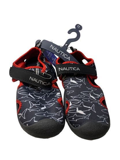 Size 11 Nautica Kids Kettle Gulf New Sport Water Sandal Black Shark Outline KA2017