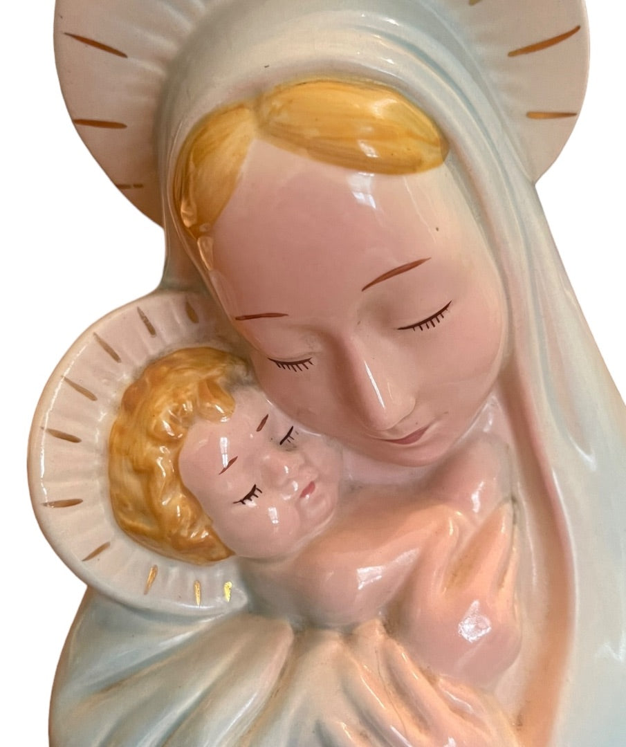 Vintage Virgin Mary Blessed Mother Catholic Planter Madonna 1950s 7.5"h Midcentury