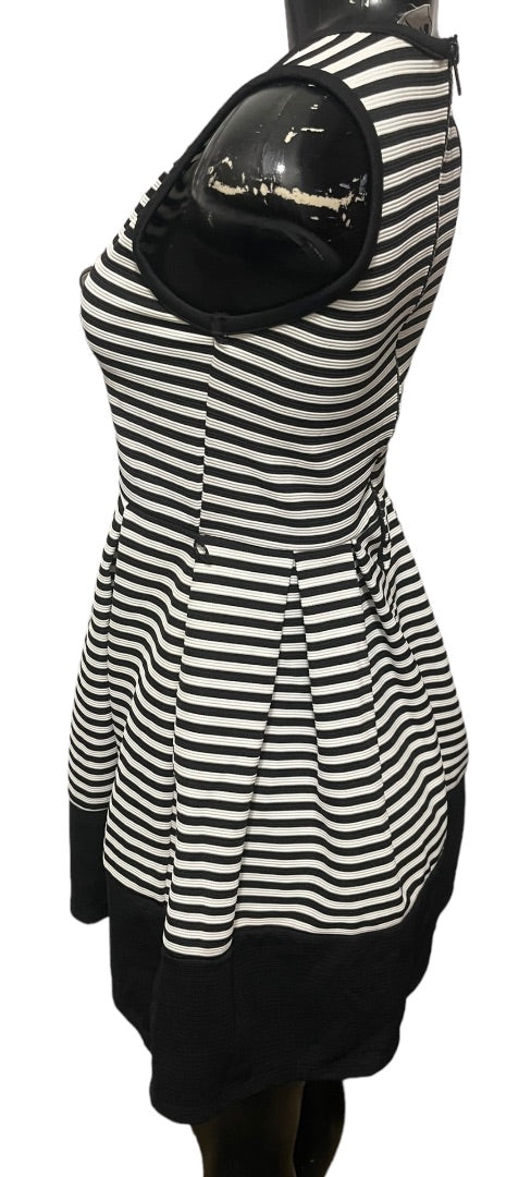 Size 12 Beautees Girls Black White Stripe Fit and Flare Dress Sleeveless