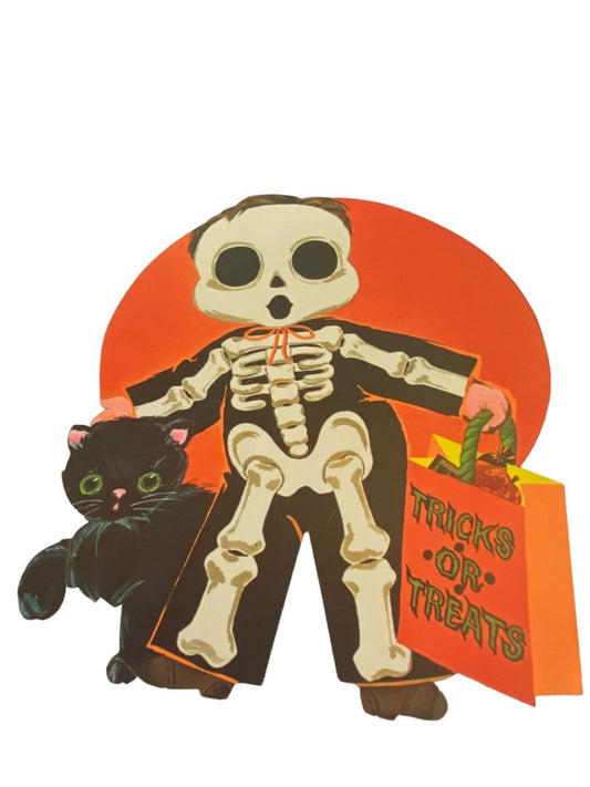 Vintage Cat Skeleton Child Cardboard Cut Out Decor Halloween