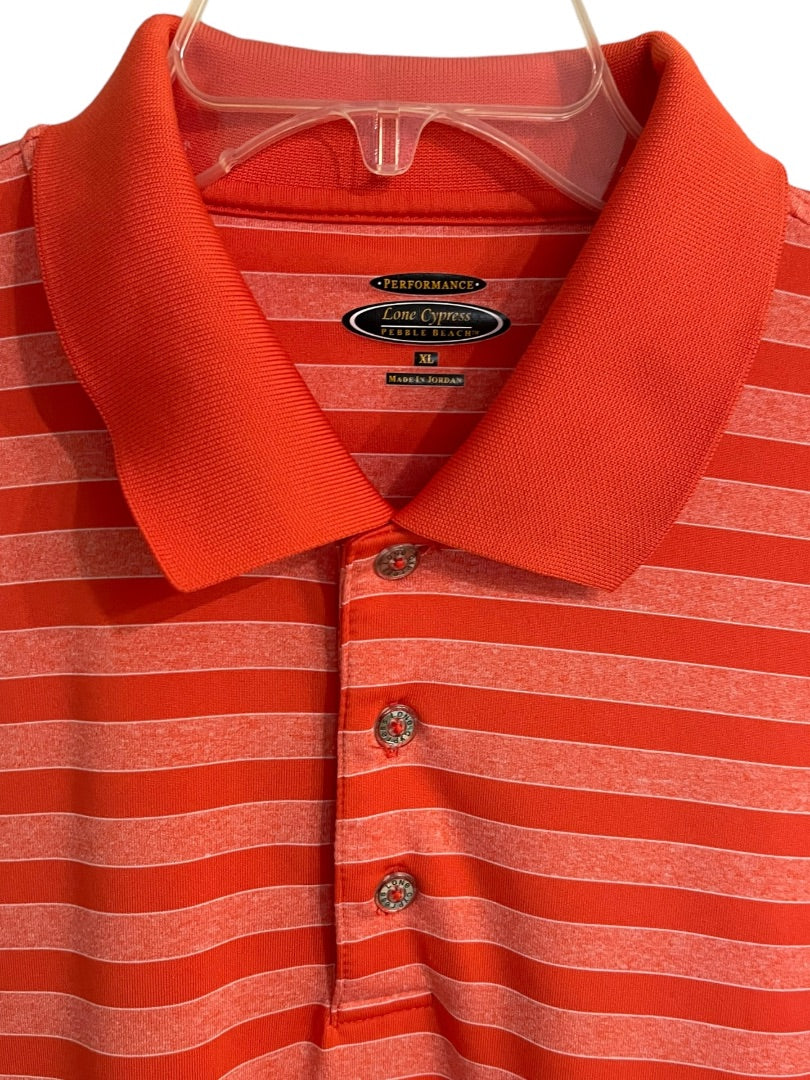 XL Lone Cypress Mens Pebble Beach Striped Performance Golf Shirt Orange Stripe