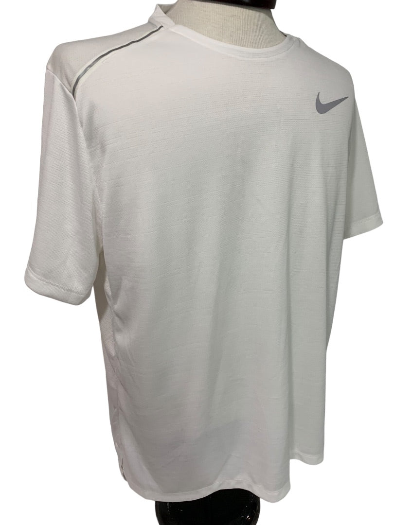 Large Nike Running Mens New AJ7565 White Short Sleeve Shirt