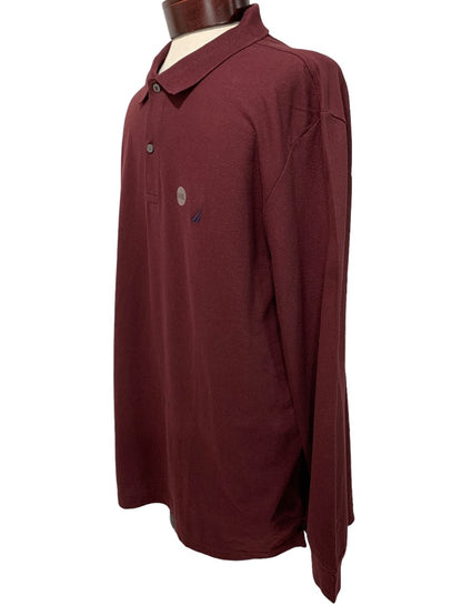 XXL Nautica Long Sleeve Midweight Polo Shirt Mens New Burgundy