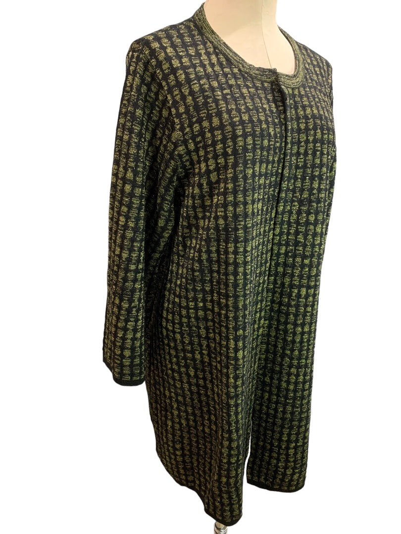 2X Nipon Boutique Womens Long Sweater Jacket Wool Blend Checked Knit Metallic