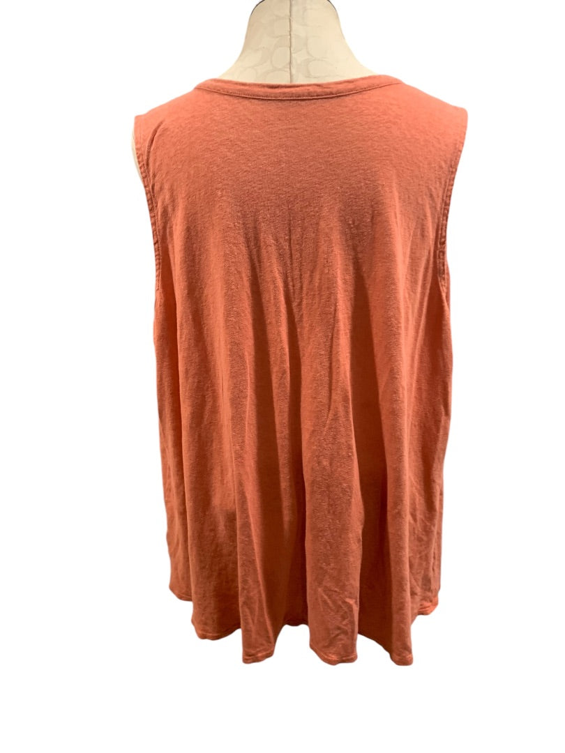 3X Ryllace Womens Soft Orange 100% Organic Linen Sleeveless V-Neck Tunic Top