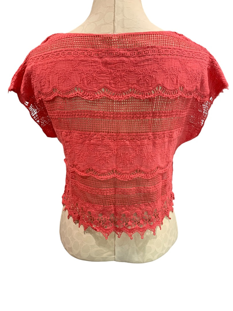 XS Love Marks Urban Outfitters Womens Hot Pink Lace Boho Sheer Top Shirt