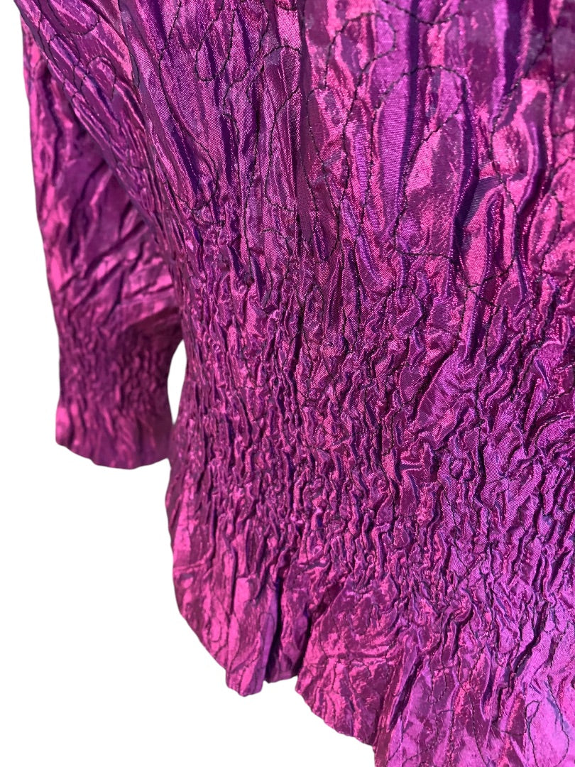 Medium Womens Purple Crinkle Satin Stretch Full Zip Jacket Y2K