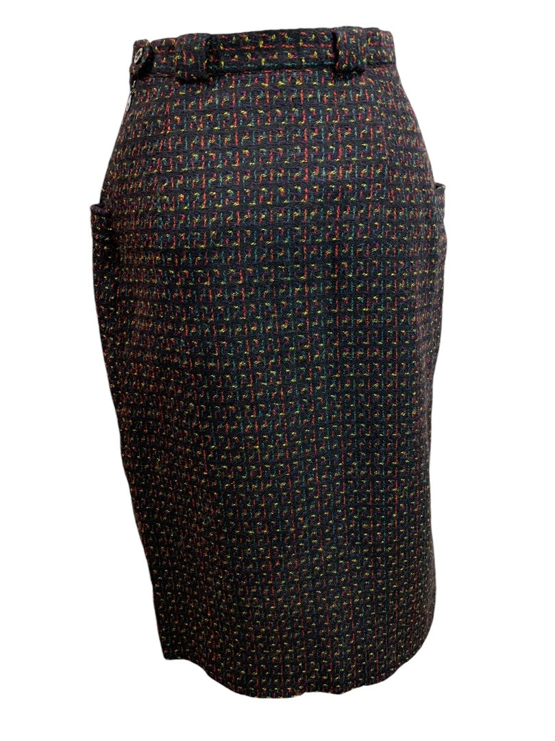 Size 8 Stanley Blacker Vintage 1990s Wool Skirt Pencil Skirt Pockets Made in USA