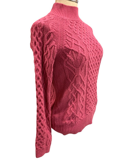 M Petite Preswick & Moore Pink Womens Soft Cable Knit Sweater Mock Neck Pullover