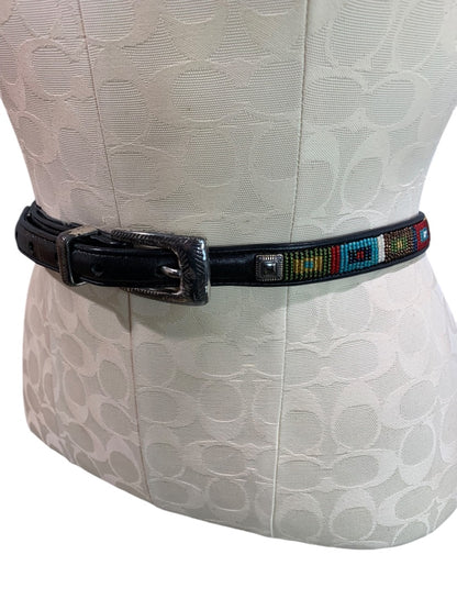 Size 30 Brighton Womens Black Leather 1990s Beaded Skinny Belt Q3501