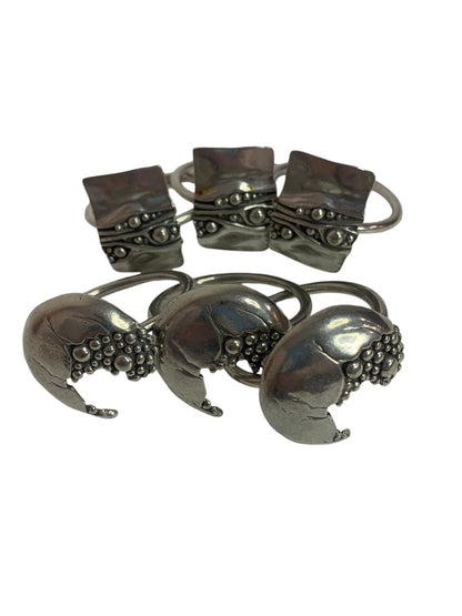 Set of 6 Silvertone Abstract Napkin Rings Tablewear Metal Artsy