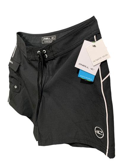 Size 1  O'Neill Saltwater Solids Junior Womens New Black Board Shorts Hyperfreak