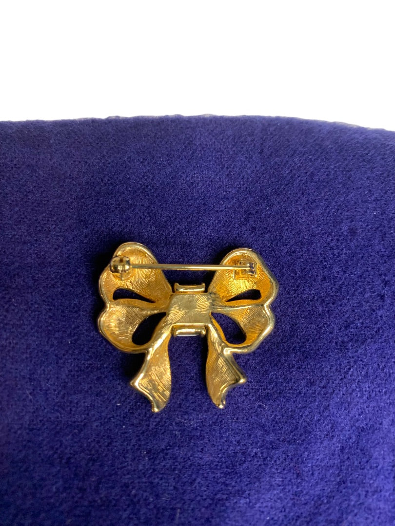 Goldtone Embellished Bow Brooch Pin 1.6 Inch