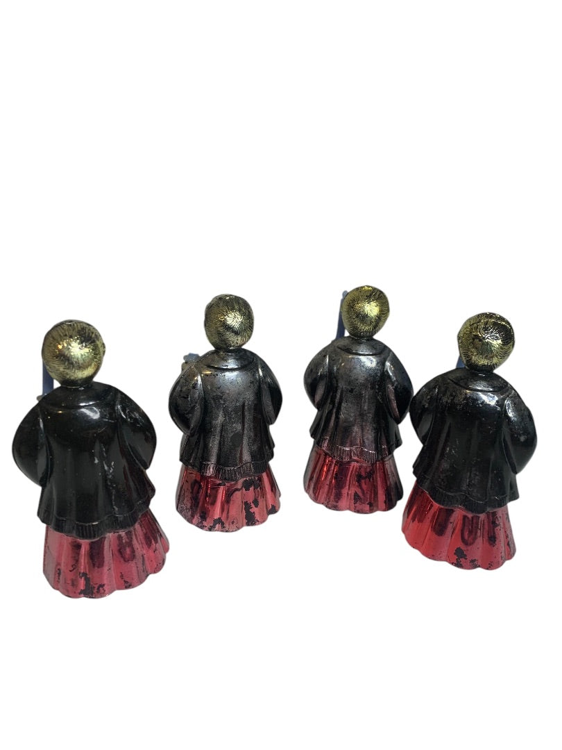 Set of 4 Choir Boy Celluloid Midcentury Metallic Holiday Decor Holding Candle 3 Inch