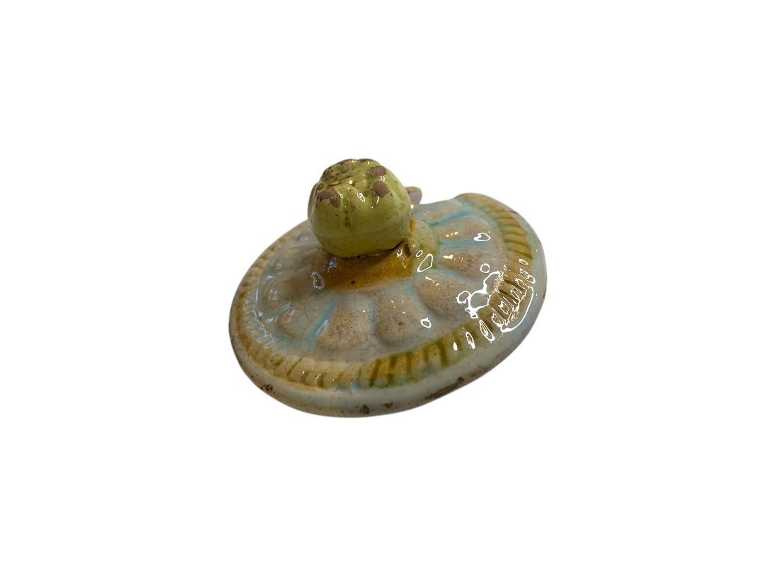 Antique Majolica Flower Honey Pot Sugar Bowl Lid 2.25 Inch Pastel