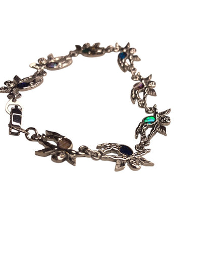 Silvertone Angel Link Bracelet Box Clasp 7 Inch Multicolor Enamel