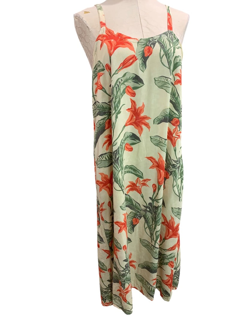 Large Pineapple Moon Tropical Print Slip Dress Rayon