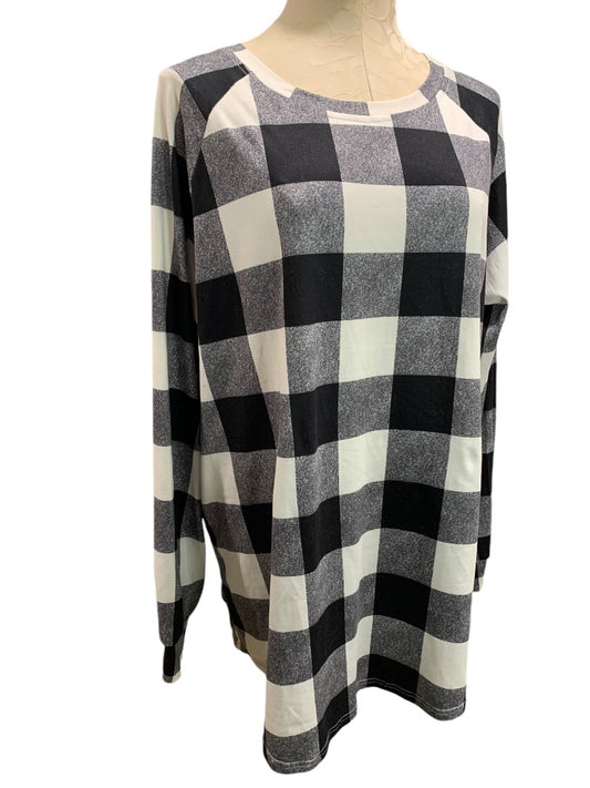 XL Qearal Womens Black White Shirt Knit Tunic Buffalo Plaid