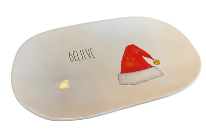 Rae Dunn Artisan Collection Magenta Believe Santa Hat Oval Plate 15 x 8.5 Inches