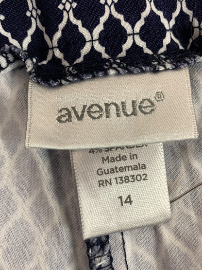 Size 14 Avenue Womens Capri Pull On Pants Stretch Navy White Pattern