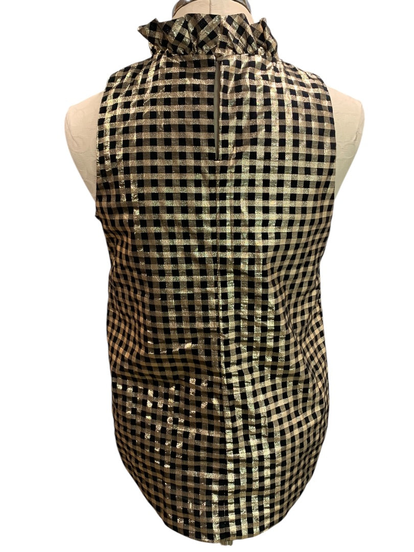 XS J.Crew Ruffleneck Sleeveless Shirt Lurex® Crinkle Gingham AU288