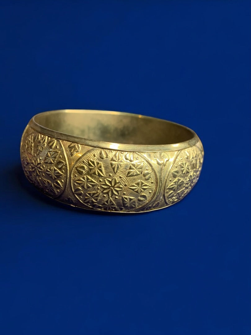 Vintage Embossed Hollow Brass Bangle Bracelet 1 Inch Width