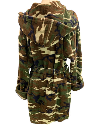 Medium TJ Lawford Womens Terry Camo Hooded Bathrobe Pockets