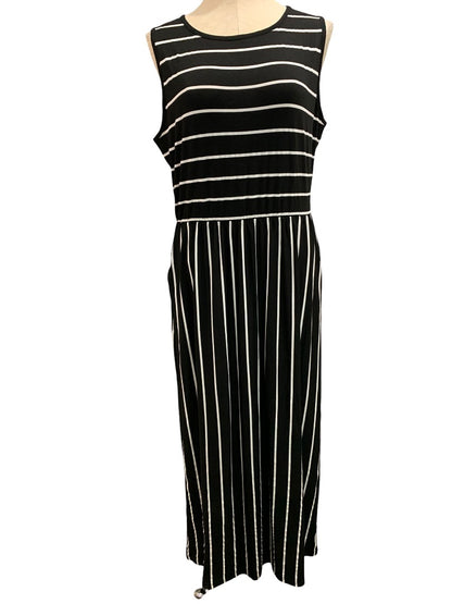 XL Hount New Sleeveless Striped Casual Long Maxi Dress Pockets