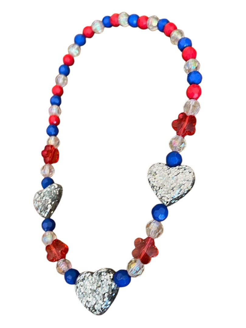 Girls Stretch Necklace Acrylic Beaded Overhead Red Blue Sparkle