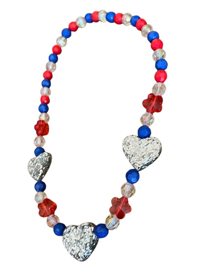 Girls Stretch Necklace Acrylic Beaded Overhead Red Blue Sparkle