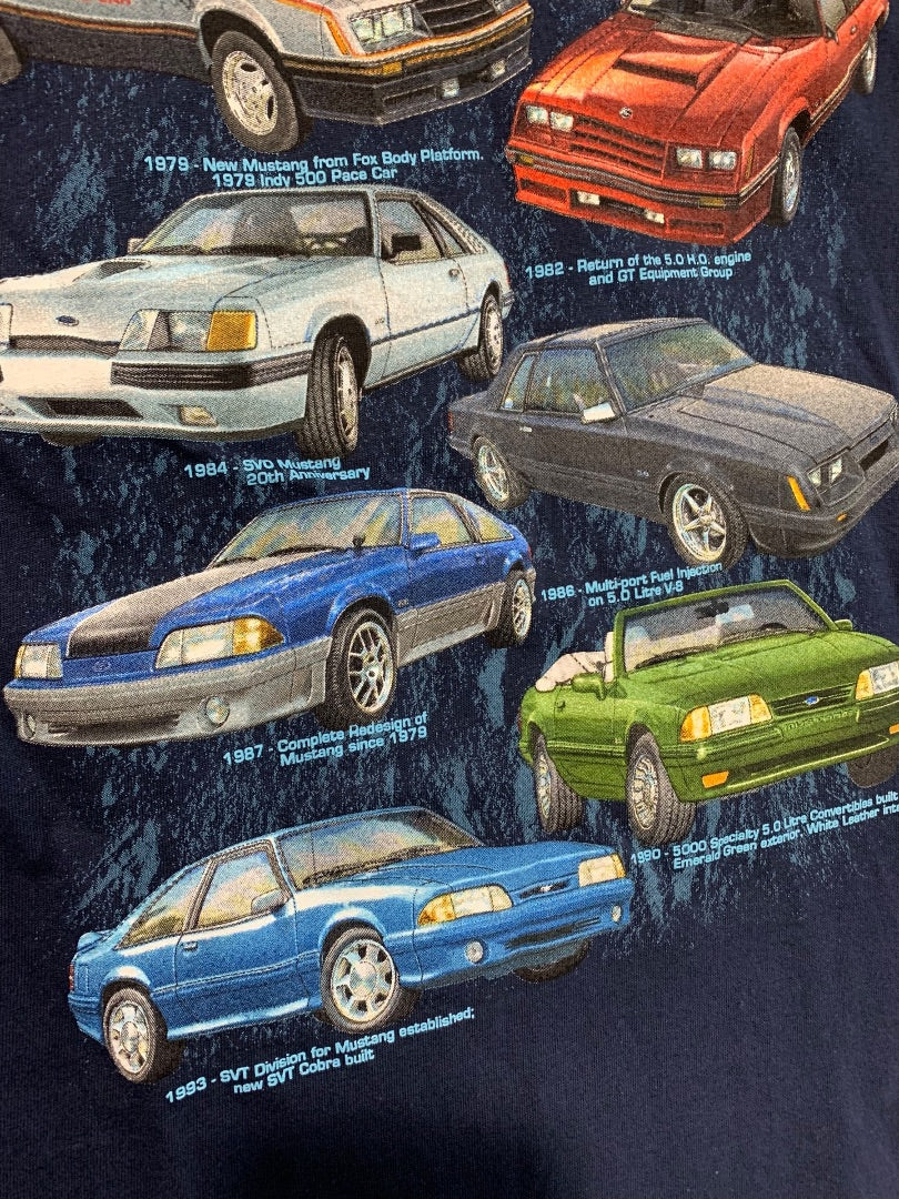 Small Mustang Fox Body Tshirt Ford Official History Blue