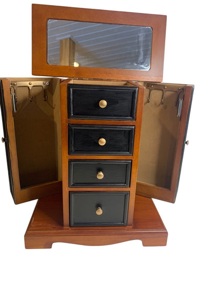 Tabletop Jewelry Armoire Brown Black Refinished 11"h x 9.5"l