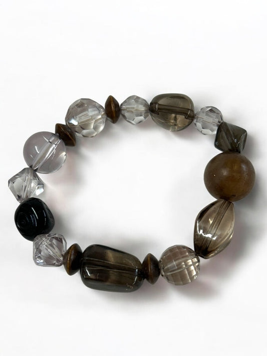 Acrylic Beaded Stretch Bracelet Clear Black Brown