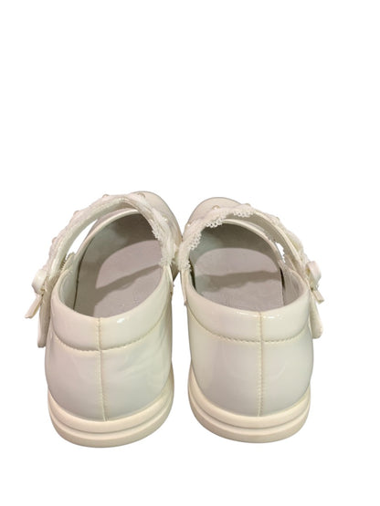 Size 36 Apawwa MC16 Girls White Lacquer Shoes Rosettes Faux Pearls First Communion