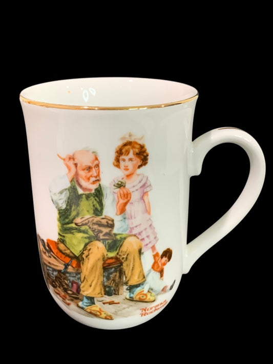 1982 Norman Rockwell Museum Collection Mug Gold Trim "The Cobbler"