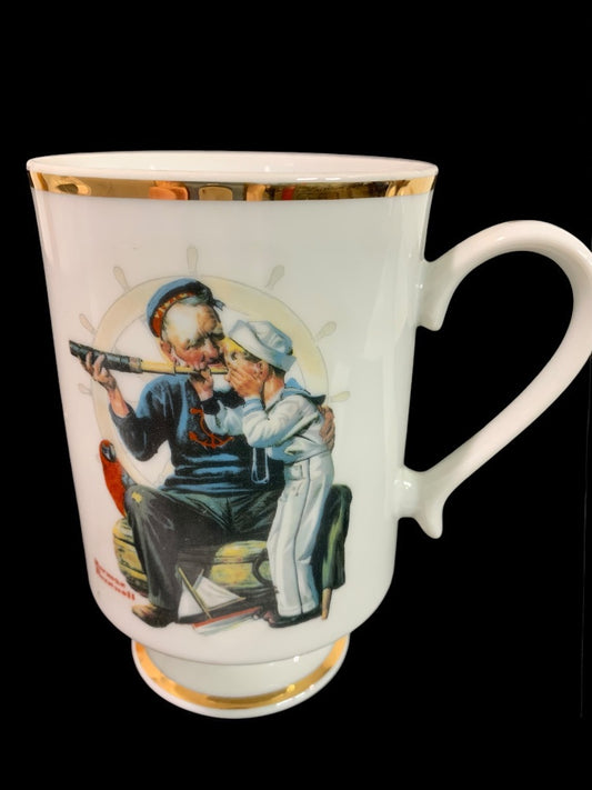 1981 Norman Rockwell Porcelain Pedestal Mug "Ship Ahoy" The Danbury Mint