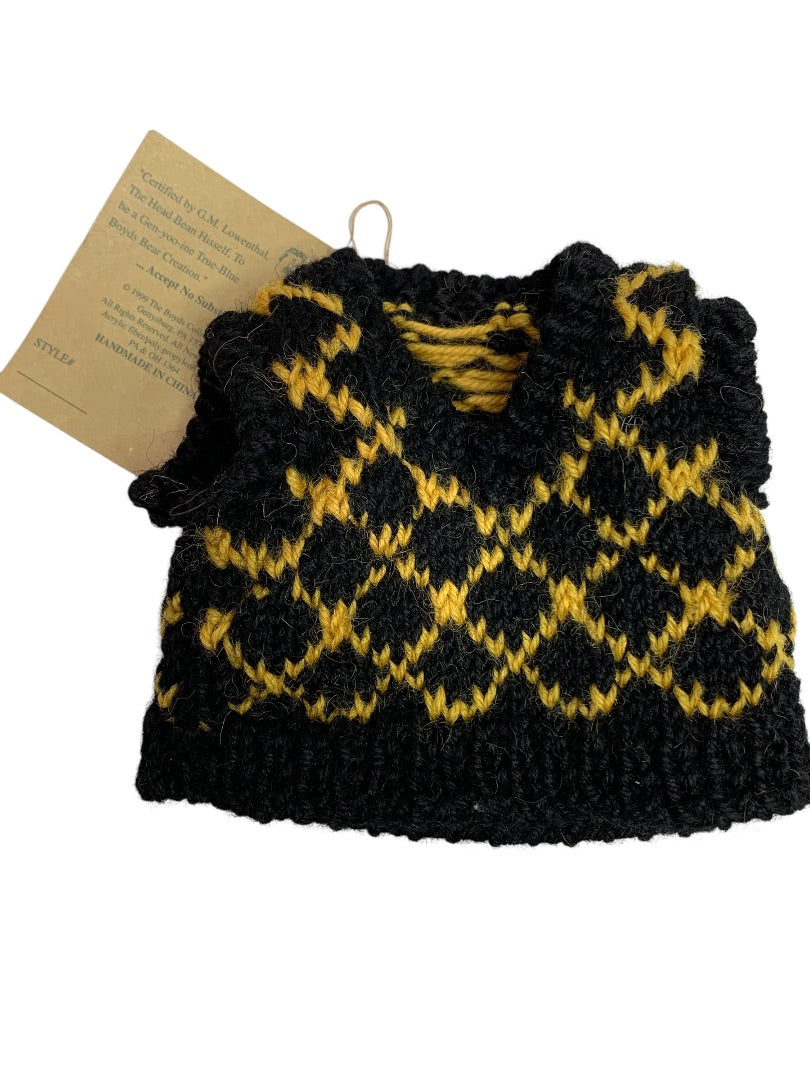 Boyds Bears Knit Sweater Vest Diamond Pattern Yellow Black for 10 Inch New