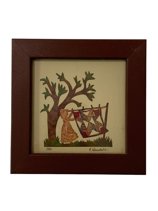 1990 Framed Scherschnitte Scissor Art Rhonda Hinsdale 6.7 Inch