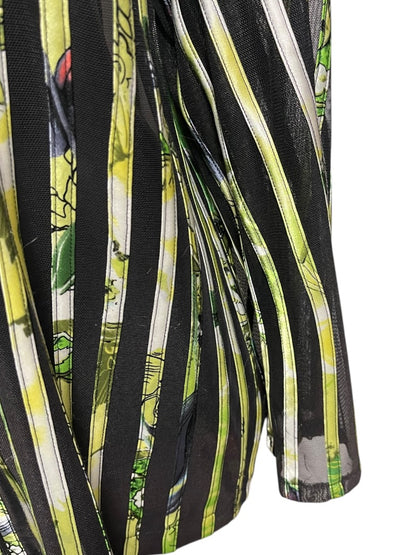 24W JS Collection Woman Striped Floral Sheer Longsleeve Zipper Shirt